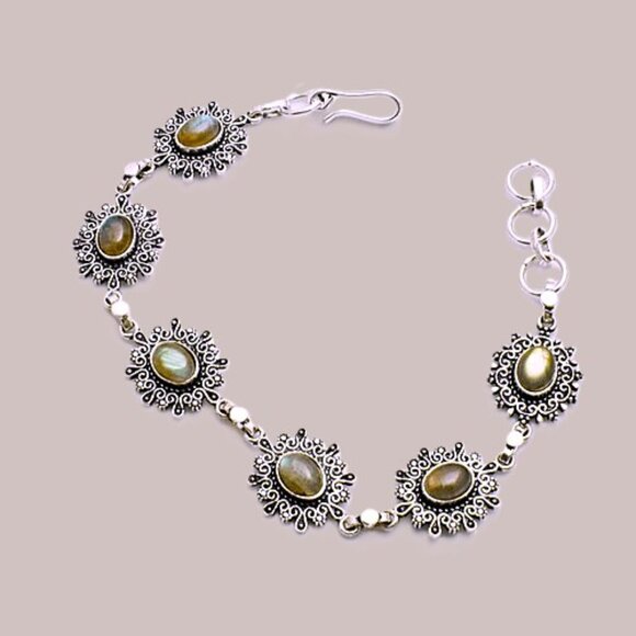Labradorite Gemstone Sterling Silver Bracelet 21 Gms - Picture 1 of 1